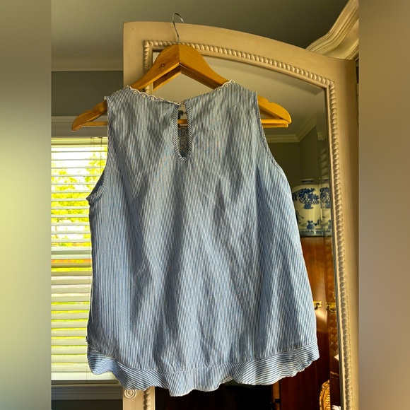 Anthropologie Seen Worn Kept Blue White Stripe Eyelet Cotton Top size 6 - Picture 2 of 4